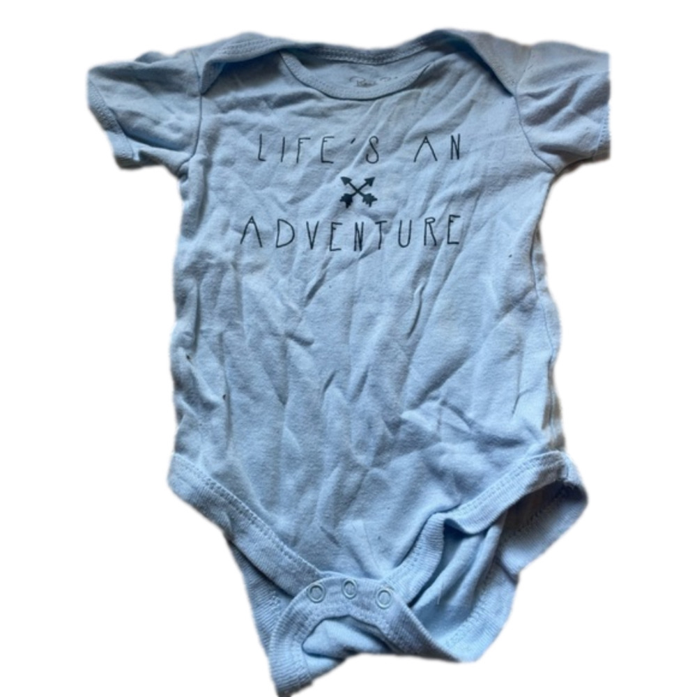 3/$20 René rofé 6-9 month short sleeve romper life’s an adventure blue